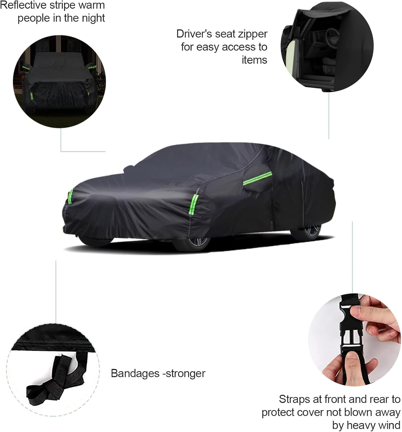 Car Cover Custom Fit for Honda Accord Sedan/Coupe (2001-2023)，All Weather 210T Windproof Car Covers with Windproof Strap and Driver Door Zipper/Sun Snow Rain Dust Protection