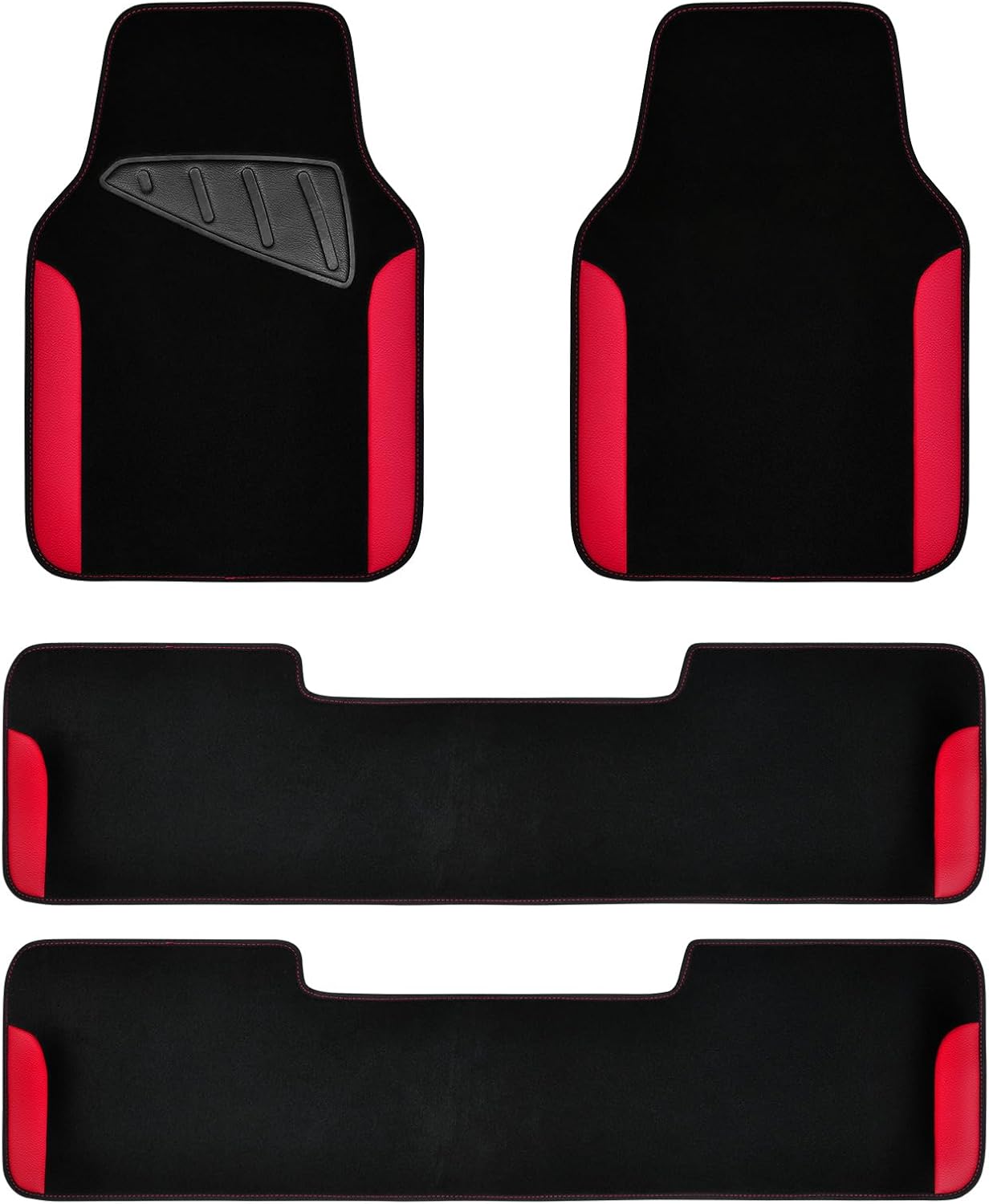 CAR PASS Waterproof Universal Faux Leather 3Row Car Floor Mats, Red Car Mats Fit for SUV,Vans,sedans, Trucks,Set of Vehicles Car Carpet with Driver Heel Pad and Anti-Slip Nibs Backing (Red 3Row)