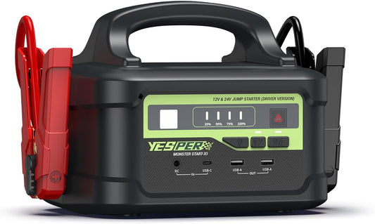 YESPER 6000A Jump Starter with 145W Quick Charge, 12V/24V Heavy Duty Truck Battery Jumper Box(Up to All Gas/Diesel), 218Wh Portable Power Bank Car Jump Pack with Jump Cable, LED Lights