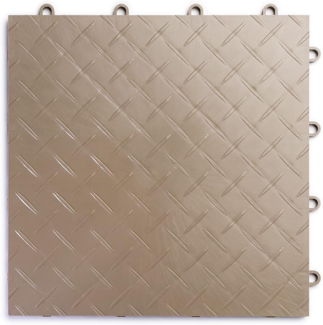 Big Floors RaceDeck Diamond Plate Design, Durable Interlocking Modular Garage Flooring Tile (Beige, 12 Pack of 12 x 12" Tiles)