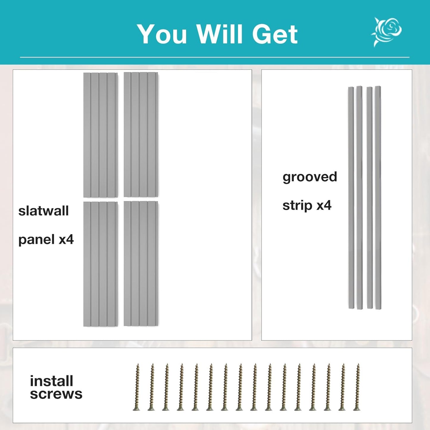 NeatiEase Slatwall Panel Wall Storage Systems, 4 x 4ft Slat Wall Paneling Garage Wall Organizer, Heavy Duty Wall Mounted PVC Wall Rack (Gray)