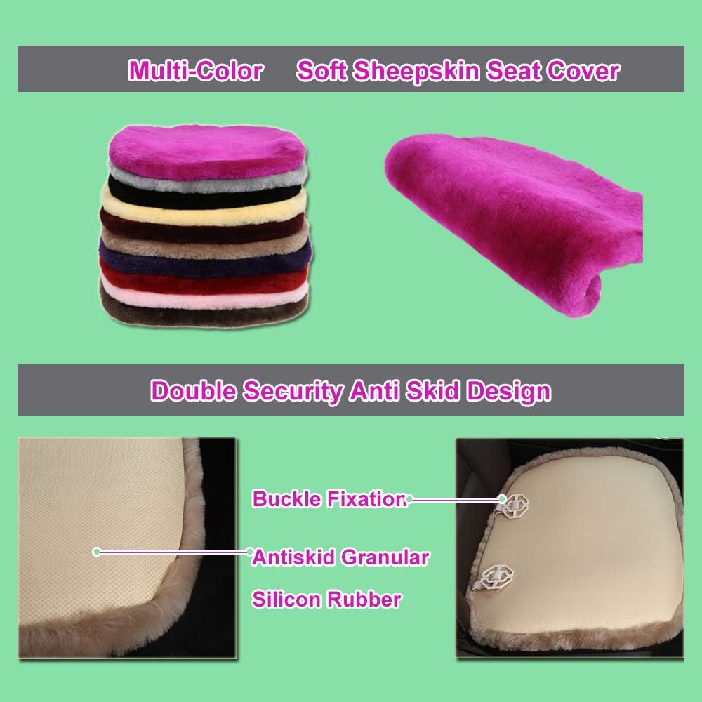 Fluffy Genuine Australia Sheepskin Car Seat Cover for Auto Interior Accessories with Soft Fuzzy Wool Eco-Friendly Natural Fur Non-Slip (Graphite, Back)