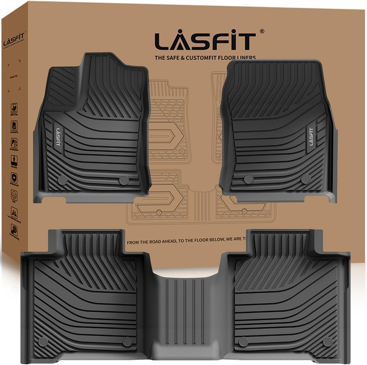LASFIT Floor Mats for Toyota Tundra 2022-2024 2025 CrewMax Cab, All Weather Custom Fit TPE Floor Liners for Tundra SR/SR5/TRD PRO/Limited/Platinum/Castone Front&Rear 2 Row Car Mats, Black