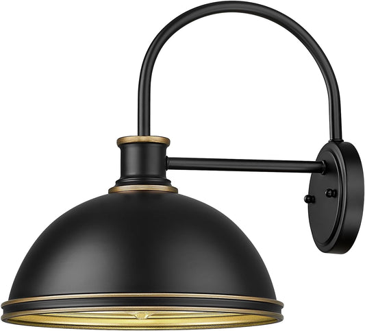 kudos Exterior Gooseneck Barn Light, Farmhouse Black Outdoor Wall Light, Rustic Industrial Wall Sconces for Porch Entryway Garage, 1 Pack, KDOWL03-BK-S