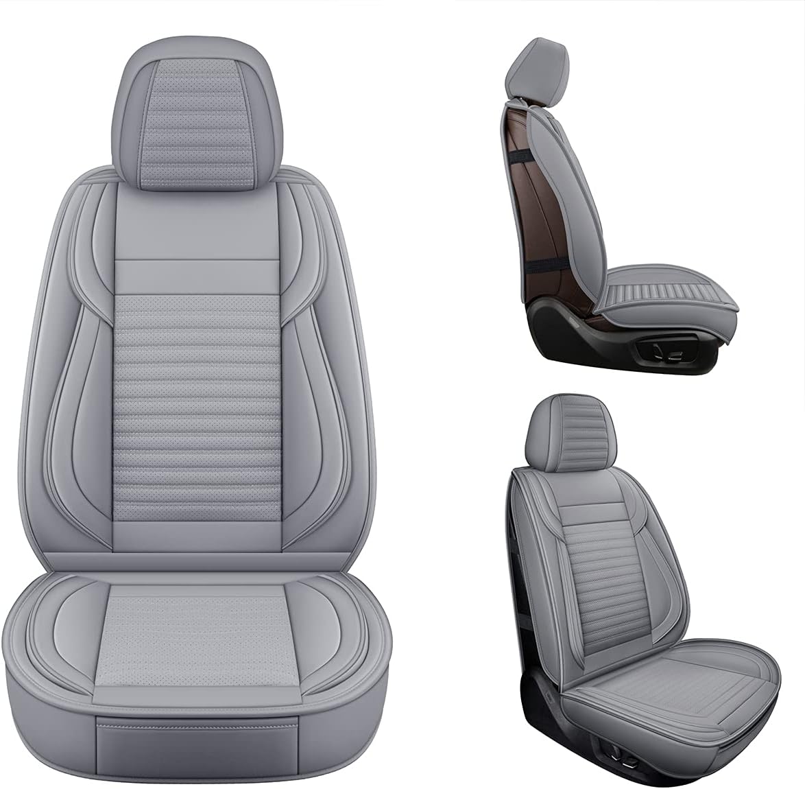 LINGVIDO Car Seat Covers, Breathable and Waterproof Faux Leather Automotive Seat Covers for Cars SUV Truck Sedan,Universal Driver Seat Cover with Backrest (Front Seat, Gray)