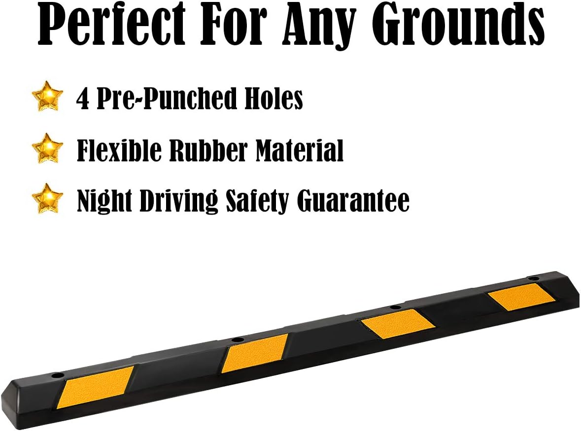 IRONMAX Parking Stopper for Garage, 72" Long Rubber Curb with Yellow Reflective Stripes, Heavy Duty Parking Block Garage Wheel Stop for Car, Truck, RV, Trailer (4 Pack)