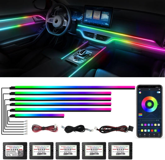 Dreamcolor Acrylic Interior Car Lights, WEBUPAR Car Accessories 6 in 1 Car LED Strip Lights with APP Control and 213 Modes, 175 inches 593 LEDs Fiber Optic Lights, RGB Neon Car Lighting