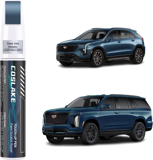 Car Touch Up Paint(Deep Sea Metallic(GXP/WA136H)) for Cadillac, Car Paint Scratch Repair Kit, Quick & Easy Solution to Repair, 2 in 1 Scratch Remover Pen with 2PCS Disposable Micro Applicators