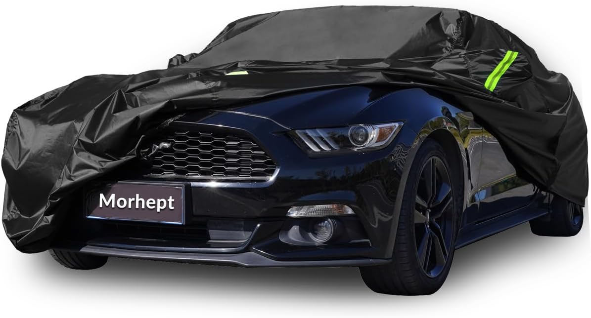 Car Cover Custom Fit for Ford Mustang 2005-2025, Waterproof All Weather GT Cover Outdoor Dustproof Shelby Coupe Cover with Door Zipper Black