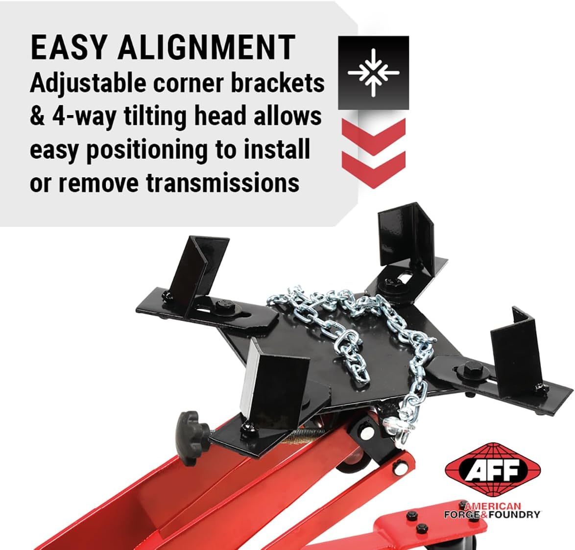 AFF Low Profile Manual Hydraulic Transmission Jack - Heavy Duty Steel Body, Adjustable Saddle with Safety Chain & 360 Handle - For Transmissions, Transfer Cases & Differentials (Multiple Capacities)