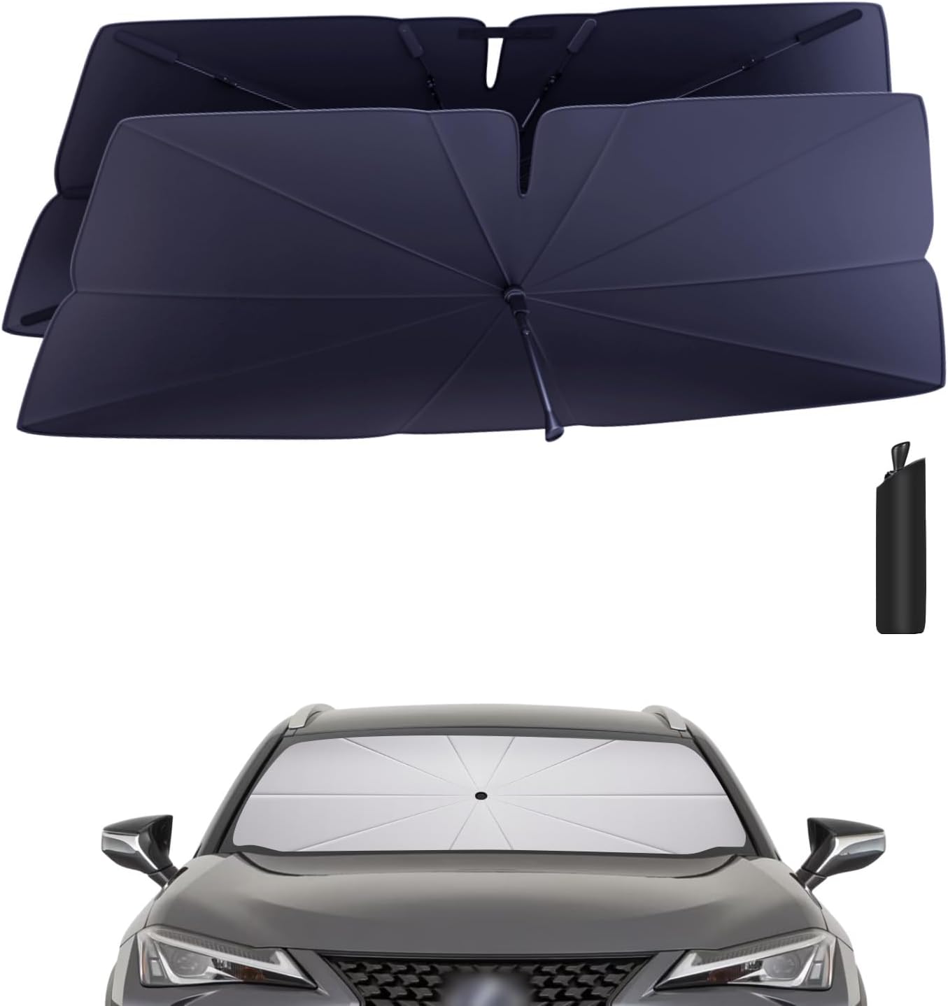 Windshield Sun Shade Umbrella Compatible with 2019-2025 Lexus UX Accessories: Custom Fit 240T Silver, Double Thickened Foldable Sunshade Window Sun Visor, Ultimate 99% UV Blocking for 200/250h/Premium