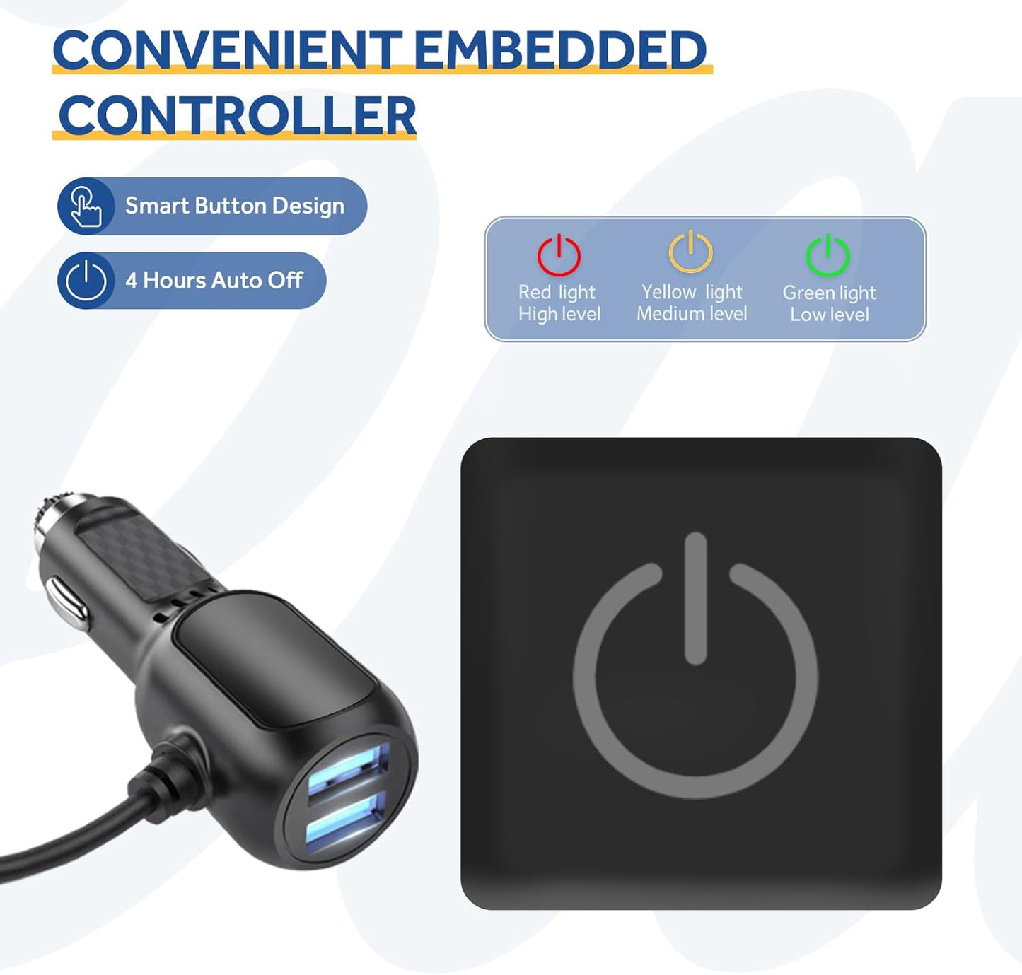 Sealy 12-Volt Heated Car Blanket with 2 USB Output Ports, 3 Heating Levels & 4 Hours Auto Off, Electric Blanket for Car, Truck, SUV, RV or Camping, Machine Washable, 59" X 43", Navy