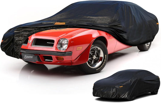 Kayme 7 Layers Car Cover Waterproof All Weather, Universal Fit for Pontiac Firebird, Trans AM, Dodge Challenger, Ford Thunderbird Outdoor Full Cover Rain Sun Protection (194-208 inch).