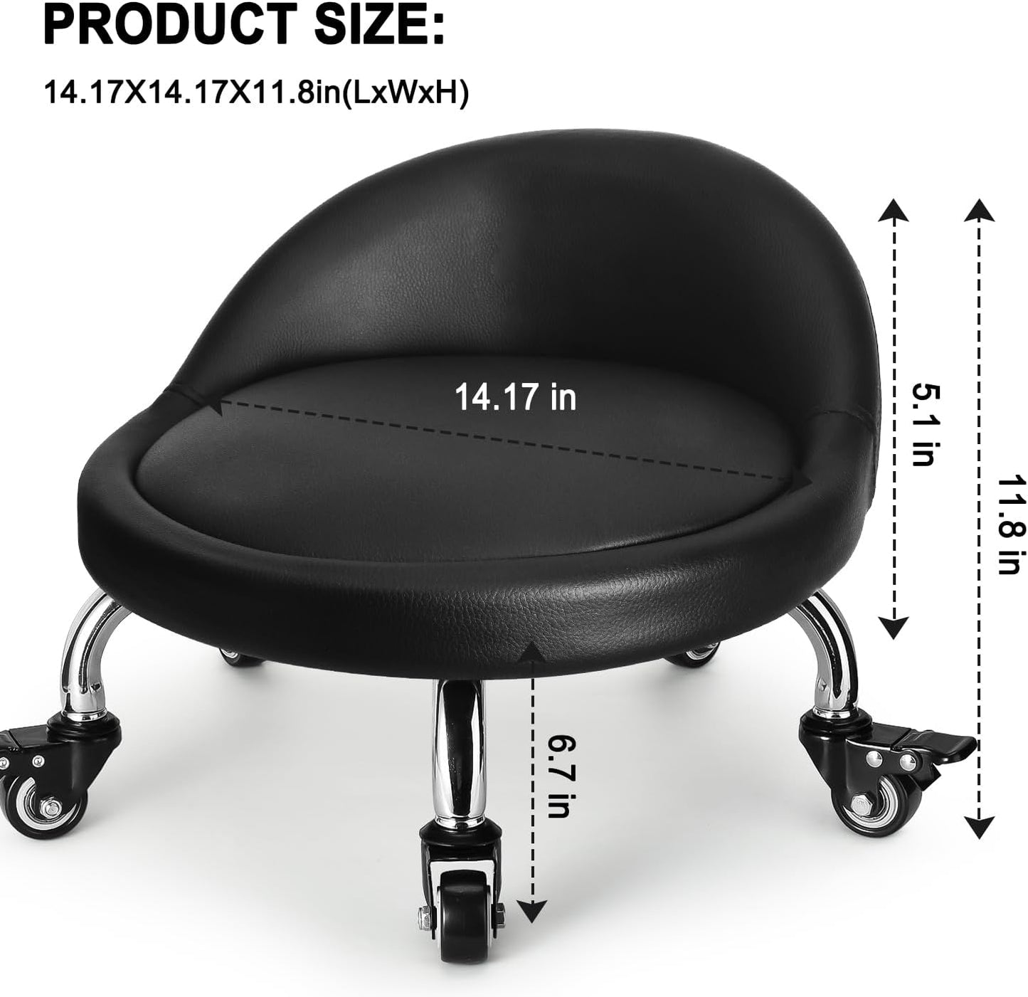 Rolling Stool with Backrest Low Height Rolling Stool with PU Leather, Roller Stool Chair, Roller Seats for Home, Office, Garage, Shop, Library