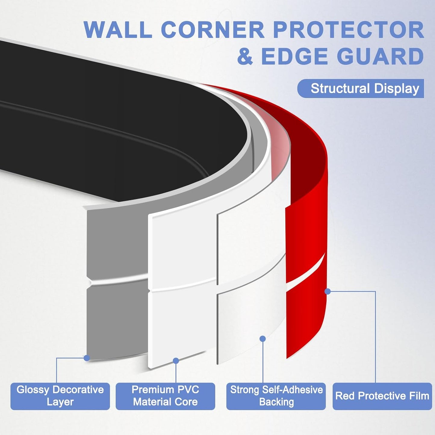 Wall Corner Protector Moulding Trim Peel and Stick Wall Corner Guards Trim Flexible Self Adhesive Edge Protector Moulding, 1.6 in x 20 Ft, Black