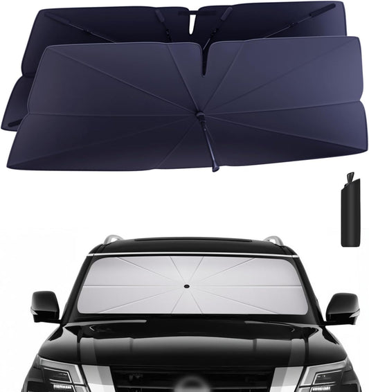 Windshield Sun Shade Umbrella: Custom Fit for 2017-2024 Nissan Armada SV/SL/Platinum/Midnight Edition (Y62) - Double Thickened Foldable Sunshade, Superior UV & Heat Protection, Keeps SUV Cool