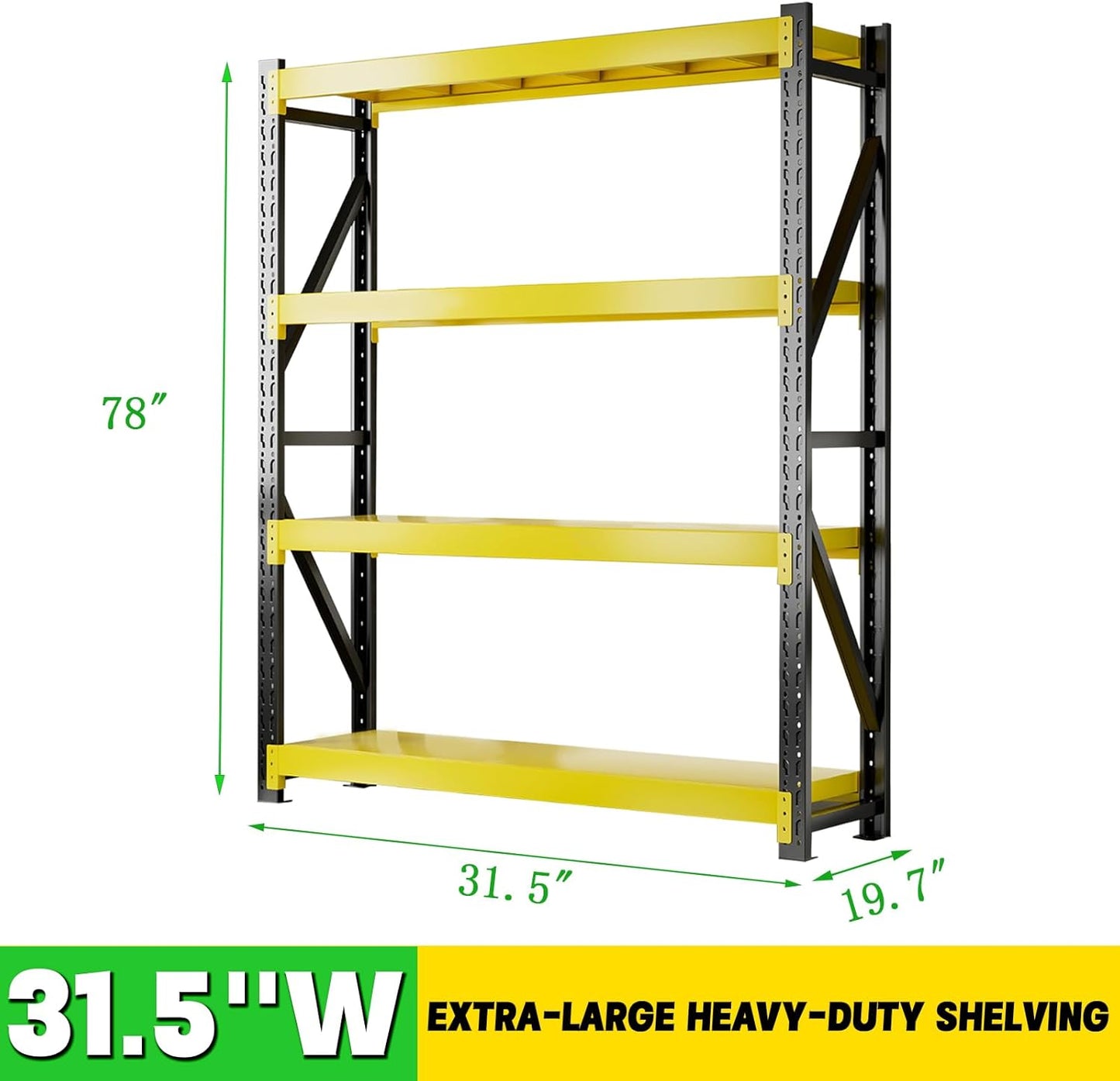 3000LBS Heavy Duty Storage Shelves,78''H Metal Garage Shelving, 4-Tier Adjustable Garage Organization Shelving Units, Industrial Shelving for Warehouse,Workshop- Black & Yellow