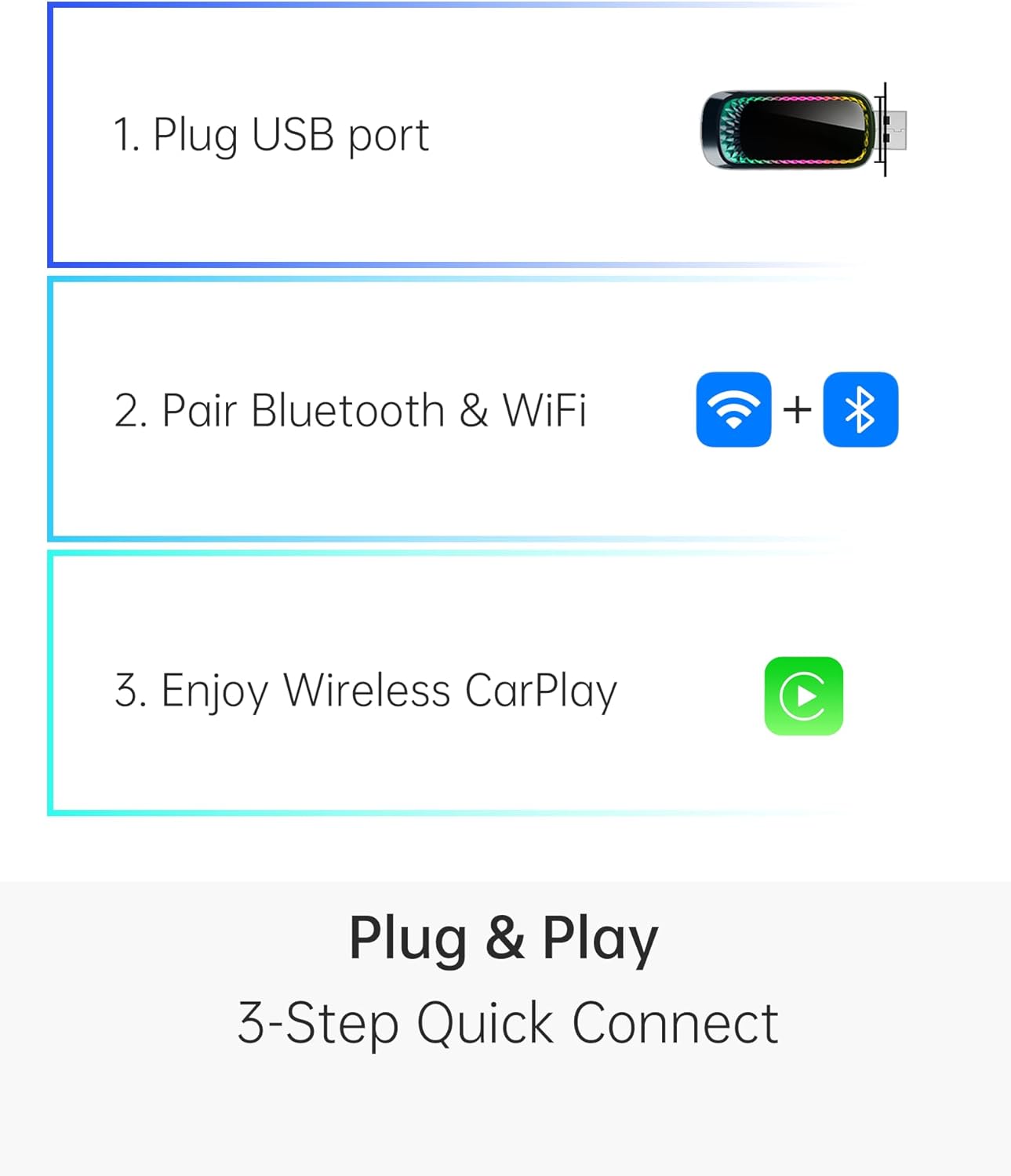 Apple CarPlay Wireless Adapter (2025 Upgrade) – Convert Wired CarPlay to Wireless, Stable Connection, RGB Ambient Lighting, Compatible with Wired CarPlay Cars & iPhone