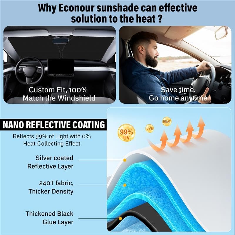 EcoNour Windshield Sunshade Compatible for Ford Maverick 2022-2024 2025-240T Polyester Material Cars Sun Visor Reflector Blocks UV Rays - Foldable Sunshade Interior Protection Accessories