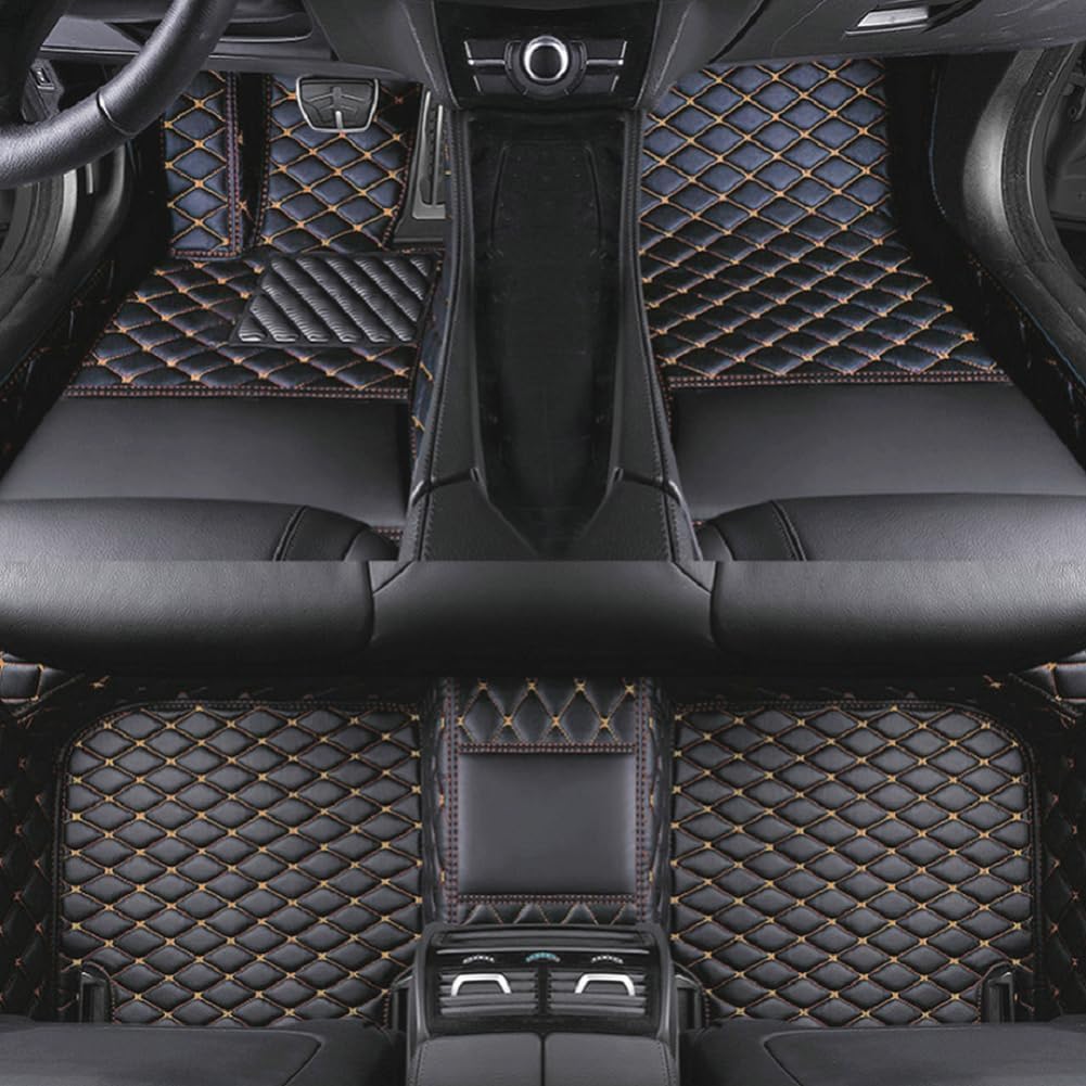 Customized Personalized car Floor mats, All-Weather Luxury car Floor mats, Waterproof and Anti Slip Leather car Floor mat Lining, 95% Customized car, Truck, and SUV Floor mats (Black Gold)