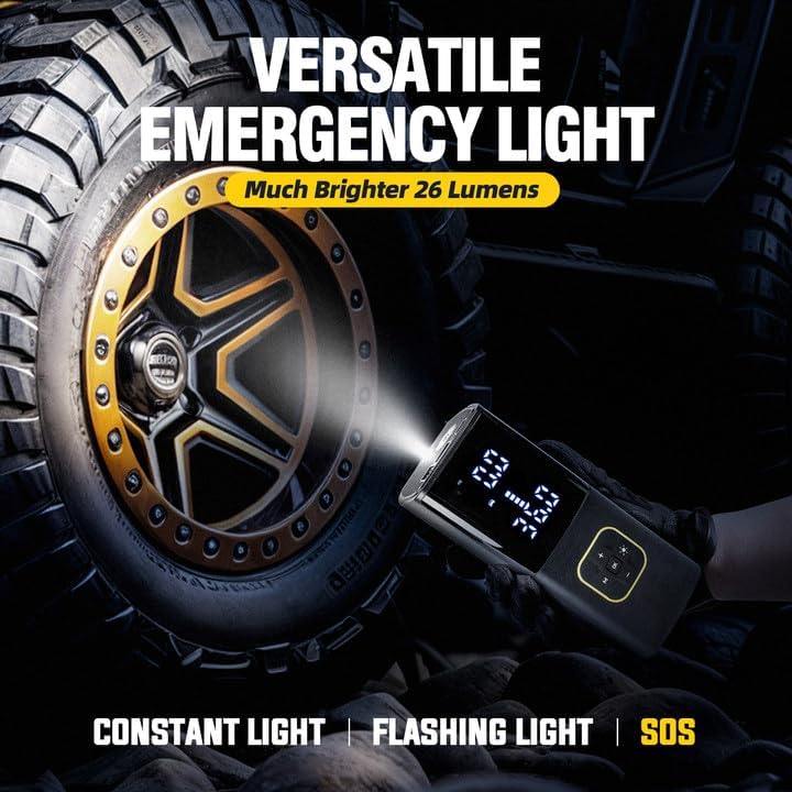 Zune Lotoo Rechargeable Tire Inflator Portable Air Compressor for Car Tires, 150PSI Battery Powered Cordless Air Pump with Digital Pressure Gauge & Auto Shutoff for Bike Motorcycle E-Bike Ball