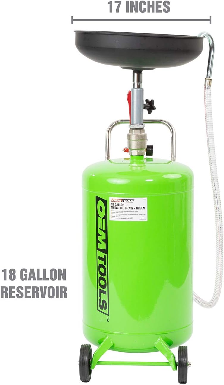 OEMTOOLS 87042 18 Gallon Portable Oil Lift Drain, Waste Oil Drain with Steel Waste Oil Container, Oil Changing, Oil Dolly for Motor Oil Drain, Funnel Drain