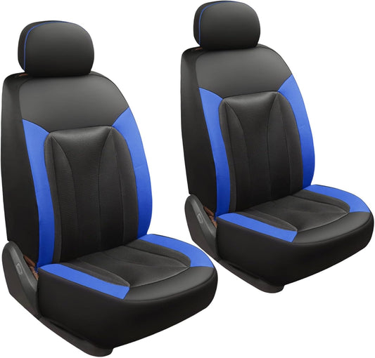 GIANT PANDA 2 Front Leather Car Seat Cover for Hyundai,3D Air Cool Mesh Thick Seat Covers Custom Fit Hyundai Sonata Elantra Santa Fe Tucson Accent Kona Palisade Genesis Venue Ioniq (Blue+Black)