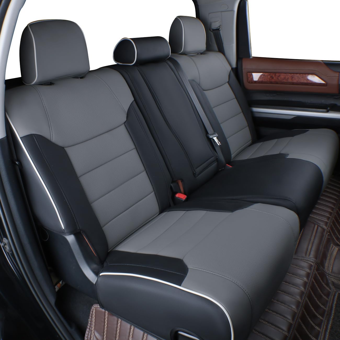 EKR Custom Fit Tacoma Leather Car Seat Covers for Select Toyota Tacoma 2012 2013 2014 2015 (TRD Sport Seats)- Full Set, Leathere (Black/Gray)