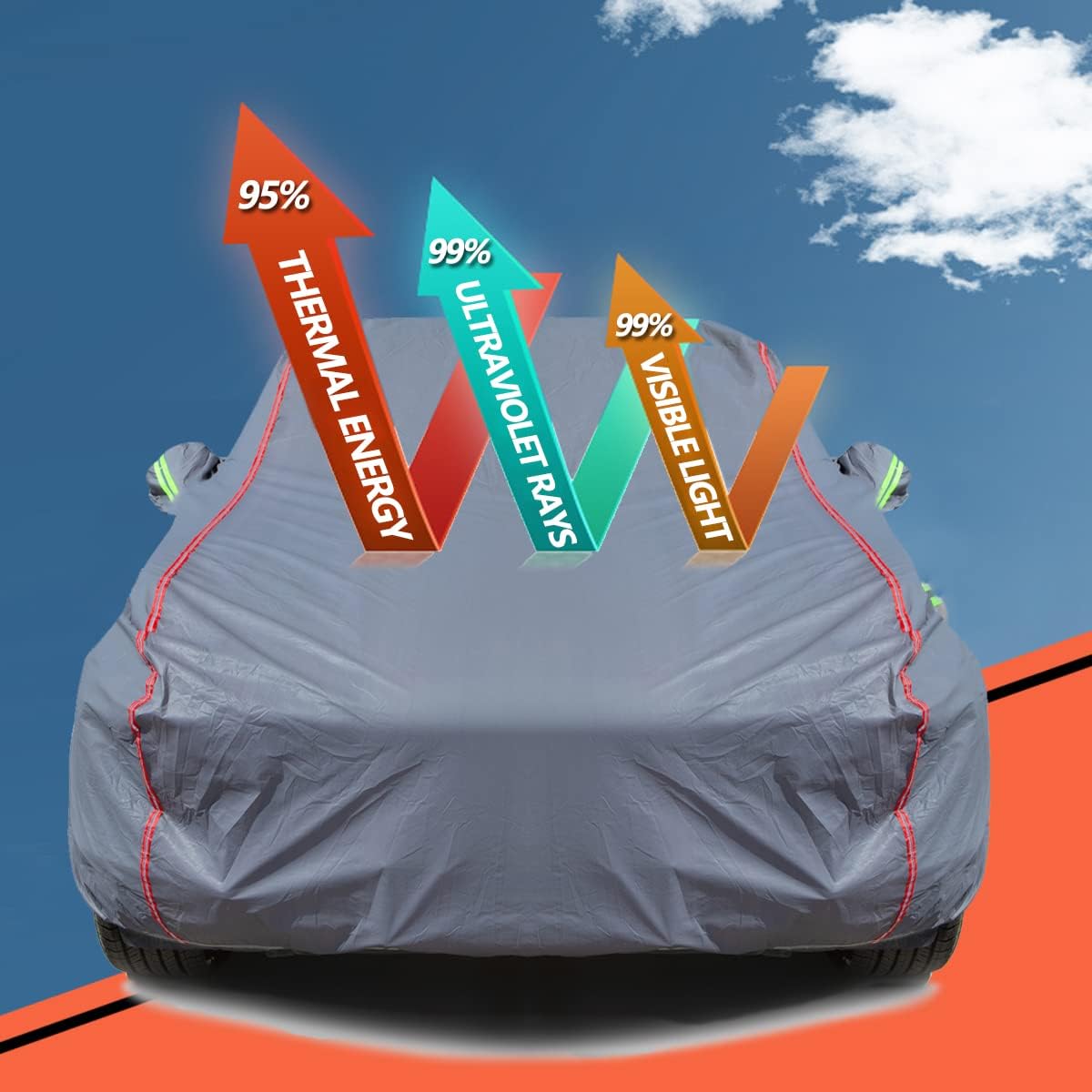 AUQDD 6-Layers PEVA New Material Truck Full Padded Car Cover Waterproof All Weather Weatherproof UV Sun Protection Snow Dust Storm Resistant Outdoor Exterior Custom Form-Fit Straps 180"-206" Grey