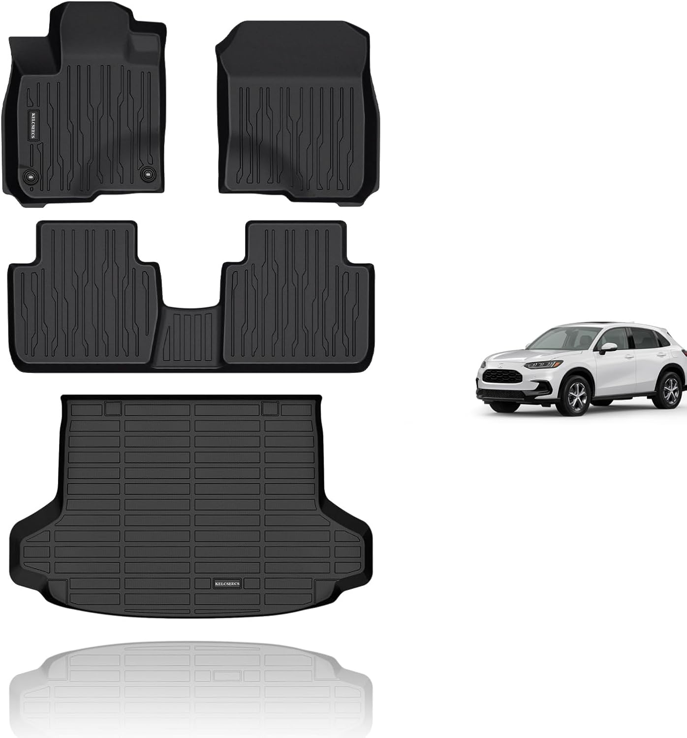 KELCSEECS Floor Mats & Cargo Liner Custom for 2026 2025 2024 2023 Honda HRV/Honda HRV Hybrid Car Mats Cargo Mat Floor Liners Trunk Liner HR-V All Weather Floor Mats Accessories Black