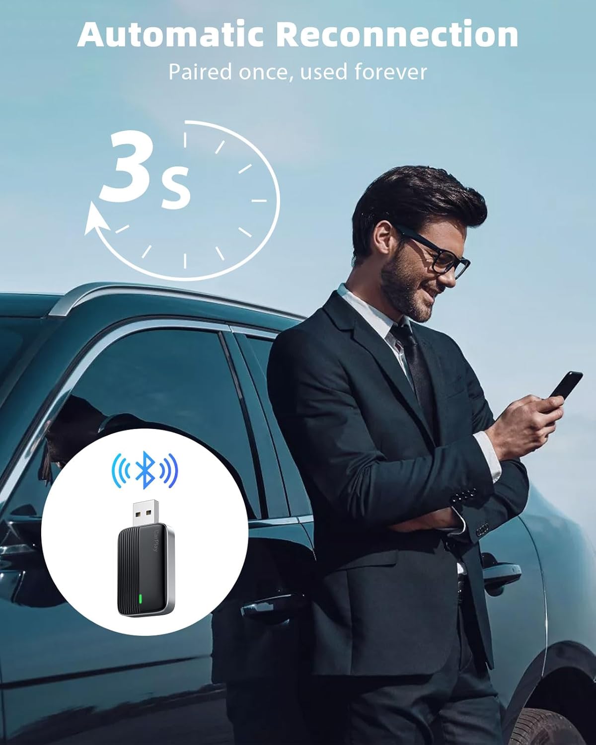 MoKo Wireless CarPlay Adapter for Apple iPhone (2025 Upgraded), Mini Car Play Adapter for iOS 10+ & Cars with Apple CarPlay, Wired Car Play to Wireless, Fast Response Stable Control No Delay