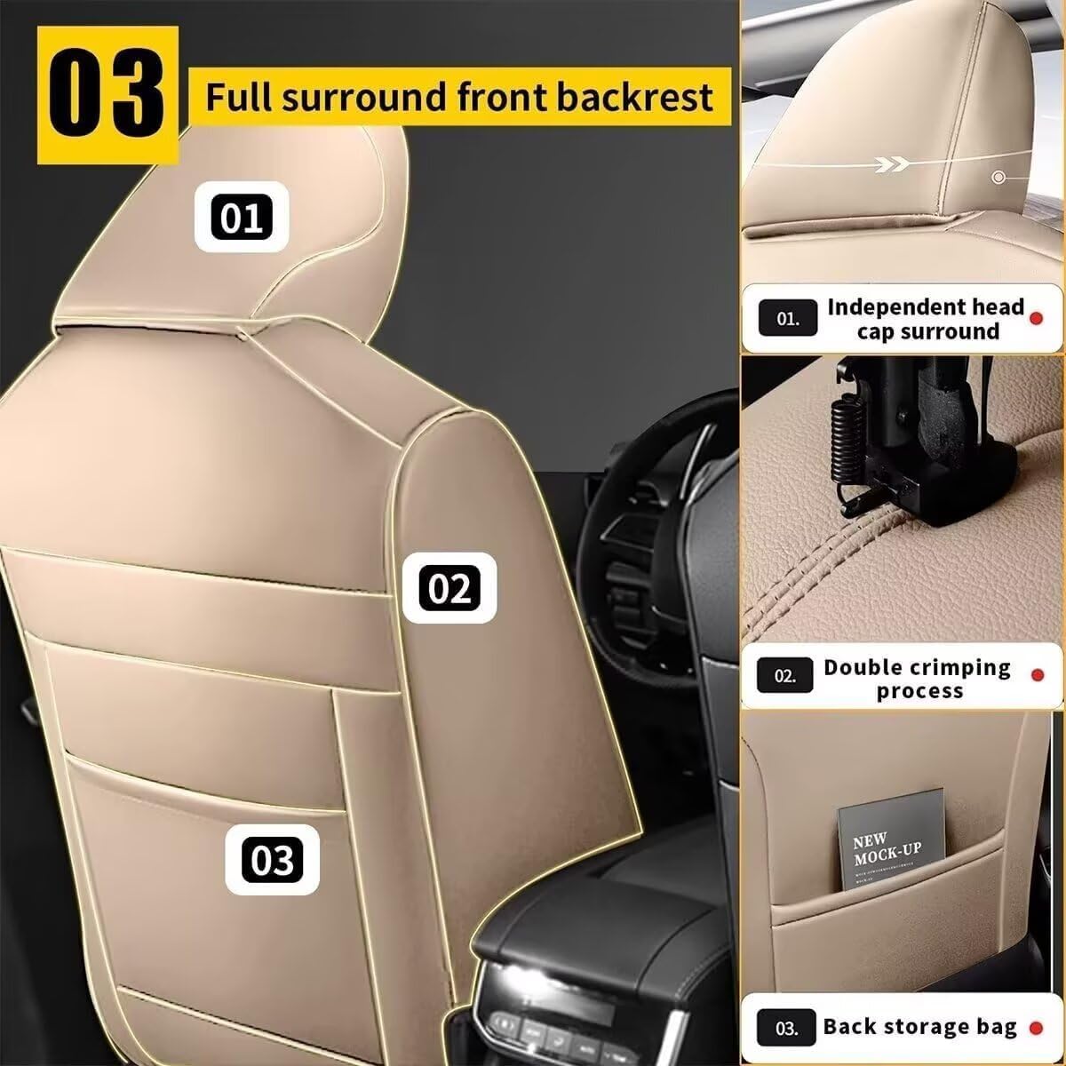 YORKNEIC Leather Car Seat Covers Fit for Hyundai Kona 2018-2025: 5 Seats Full Set Seat Covers - Waterproof Auto Seat Protector Compatible Airbag (Beige)