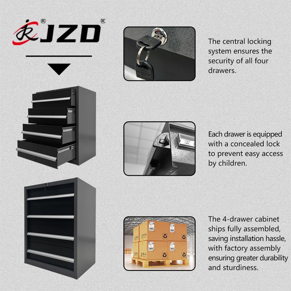 JZD Garage Storage Cabinet Set, Industrial Strength Tool Storage System, Wall Mounting Not Necessary