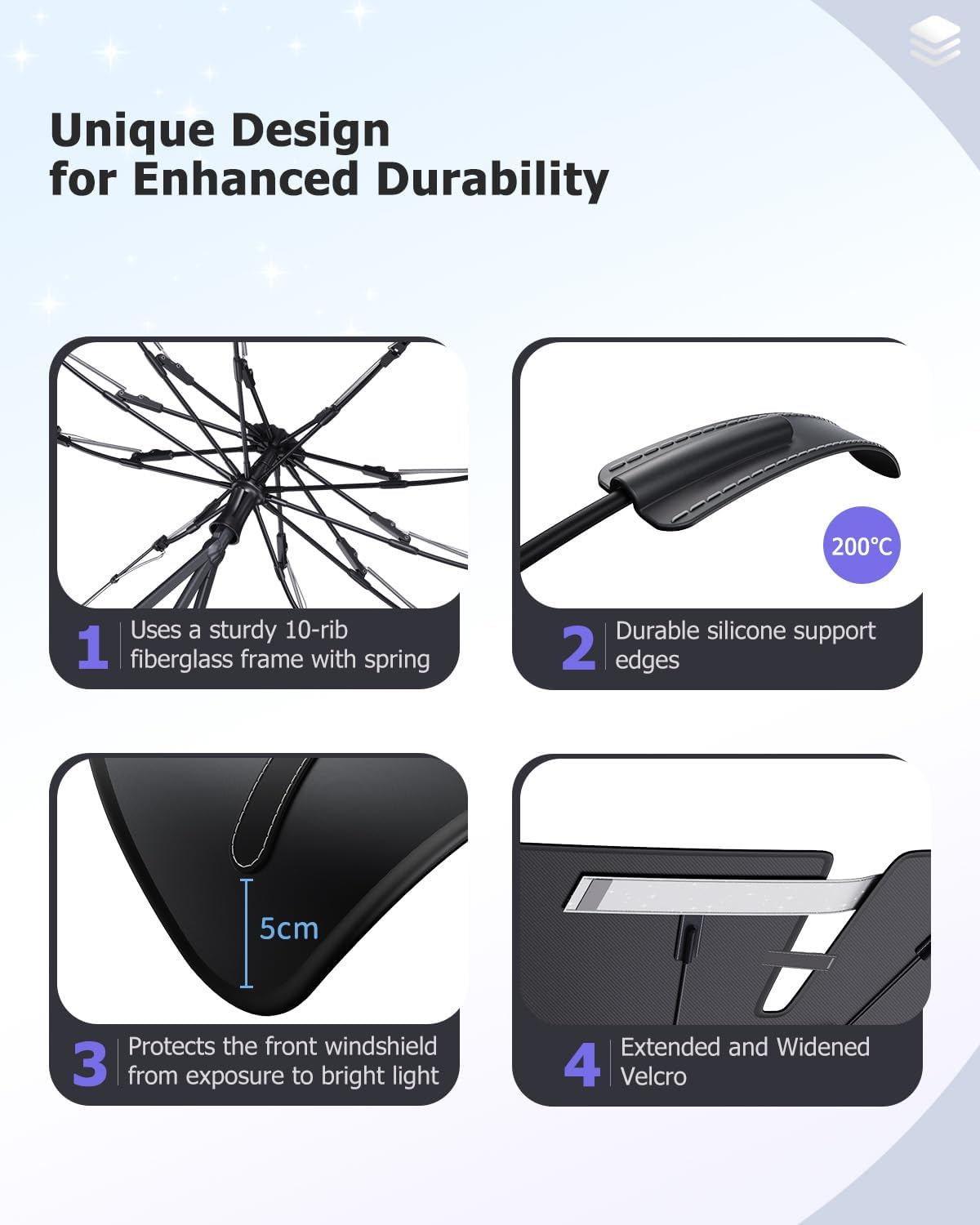 2025 Upgrade Car Windshield Sun Shade Windshield Sunshade Umbrella [Star Fabric] Protect Car from Sun Rays&Heat Damage Keeps Vehicle Cool, Spring Structure Edge Fits Sedans,SUVs,Trucks,Hatchbacks (M3)