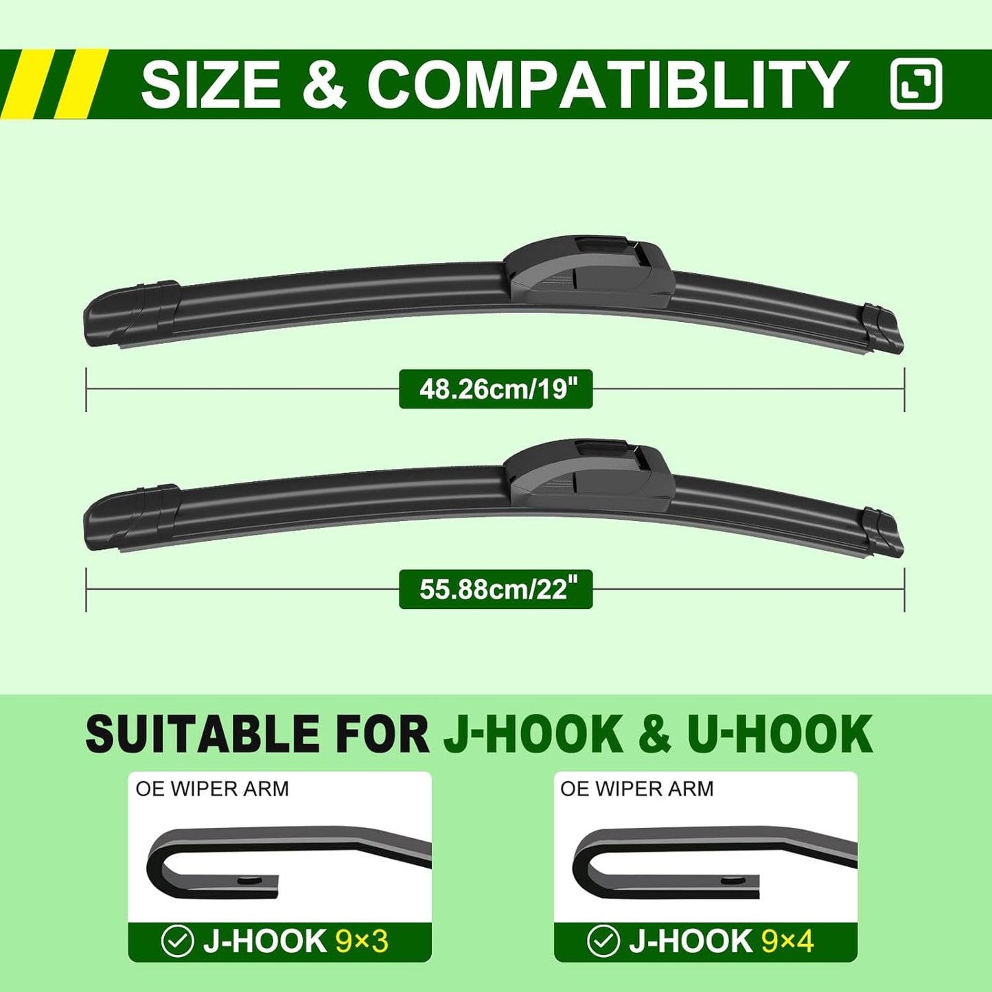 OEM Quality 22in + 19in Premium All-Season Windshield Wiper Blades for Original Equipment Replacement(Set of 2)