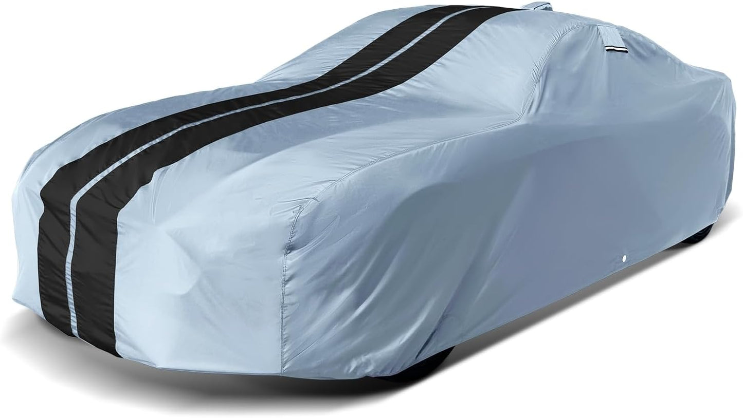 iCarCover Custom Car Cover for Pontiac Sunbird Wagon (1976-1980) Waterproof All-Weather Rain Snow UV Sun Protector Full Exterior Indoor Outdoor Car Cover (Stripe - Gray/Black)