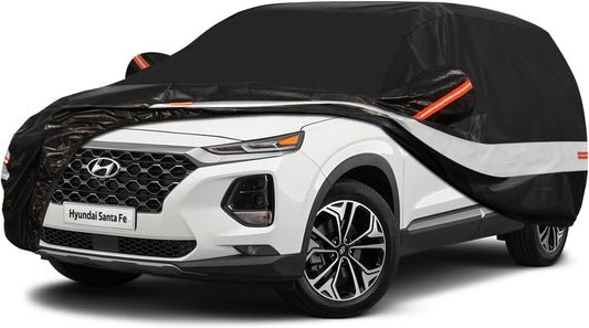 10 Layers SUV Car Cover Custom Fit for Hyundai Santa Fe (2006-2024) Waterproof All Weather for Automobiles, Outdoor Full Cover Rain Sun UV Protection with Cotton.Black