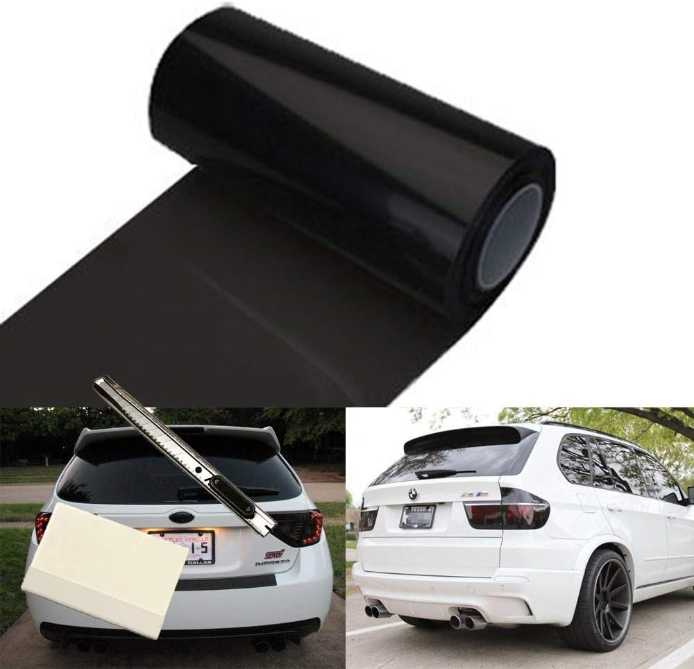 12 by 48 Inches Self Adhesive Headlight, Tail Lights, Fog Lights Tint Vinyl Film with Tools (Dark Black)