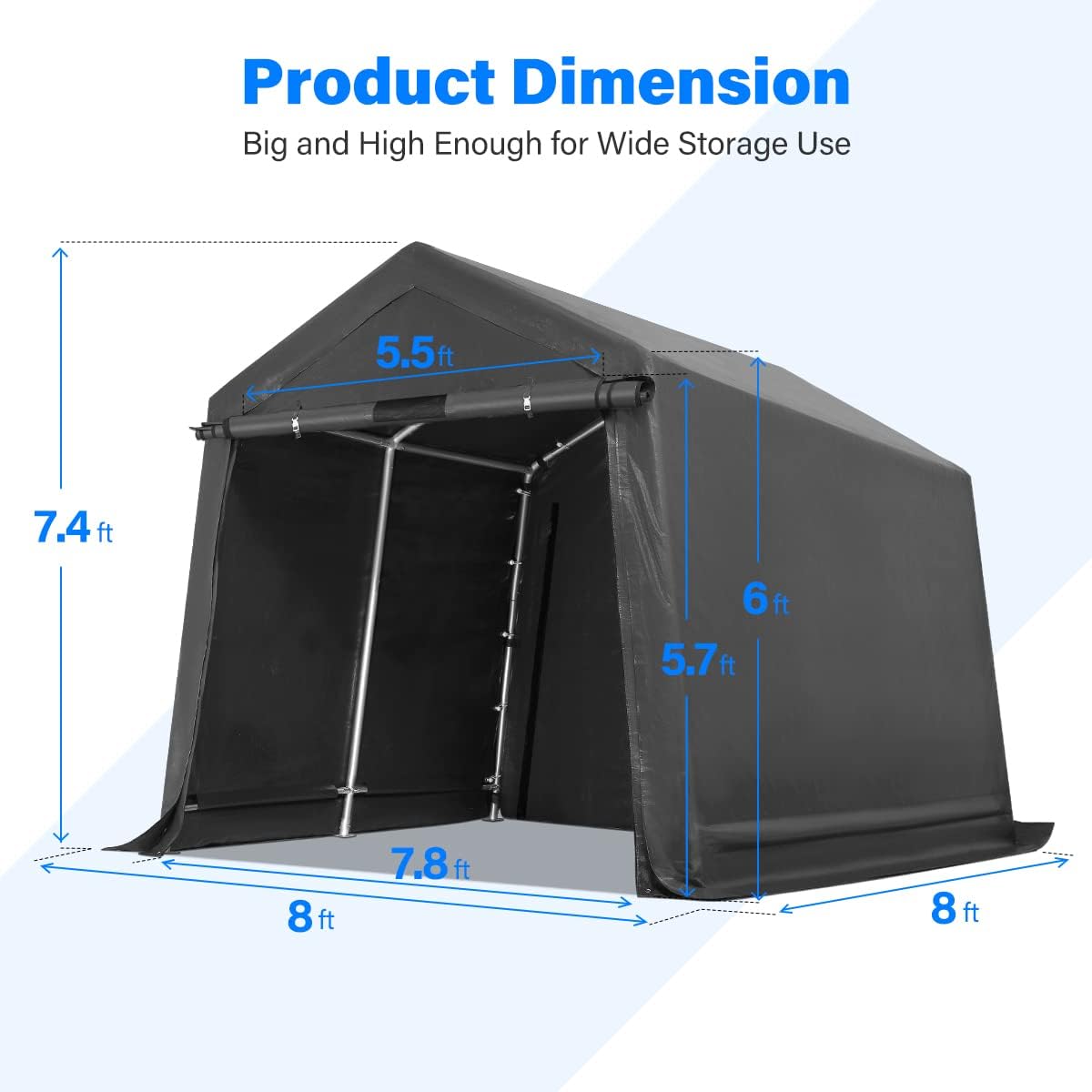 ADVANCE OUTDOOR 8x8 ft Storage Tent with 2 Roll up Doors & Vents Outdoor Portable Shelter Shed Garage Tent Carport for Motorcycle ATV Anti-UV Snow Resistant, Gray