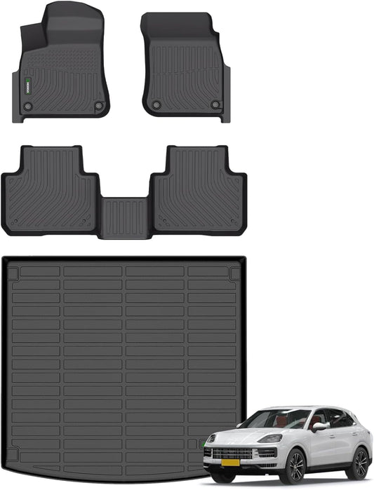 ANBINGO®-Floor Mats & Cargo Liner Custom for Porsche Cayenne 2019-2025 All Weather Protection TPE Heavy Duty Non-Slip Automotive Cayenne Floor Liners Fits Full Set Accessories, Black