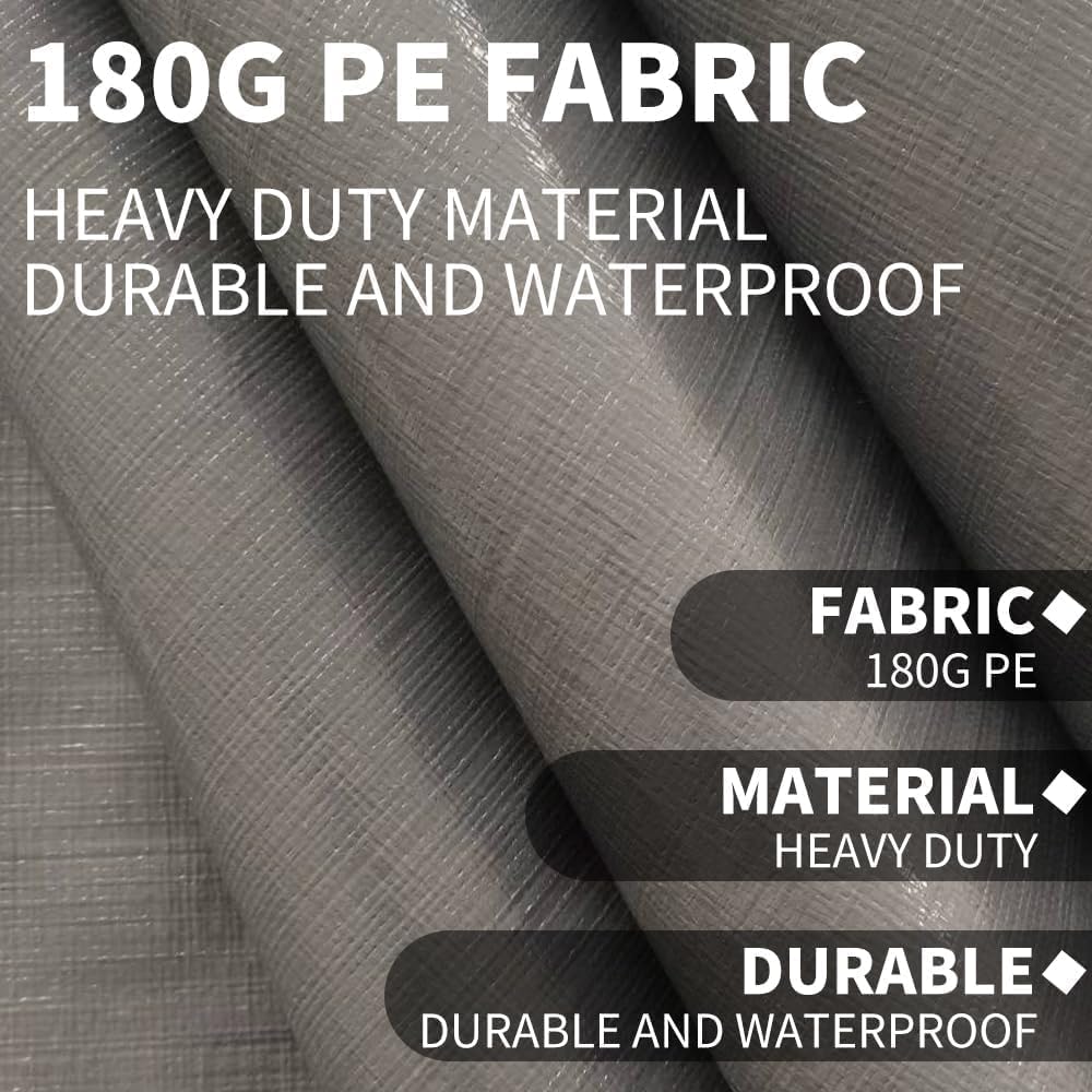 Rutile 12 x 20 FT Carport Replacement Cover, Heavy Duty Car Tarp Canopy Tent Garage Top Shelter Cover with Fabric Leg Pole Skirts and Ball Bungees Gray (Only Top Cover, Frame is not Included)