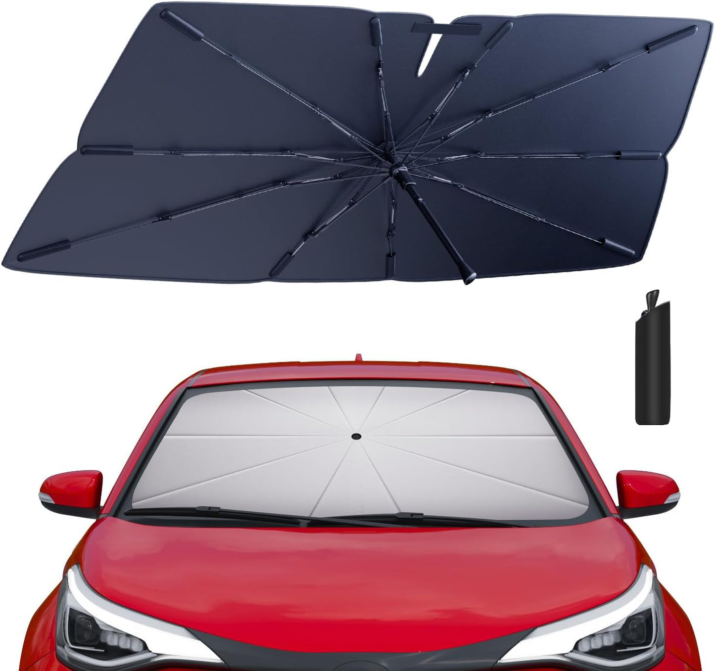 Windshield Sun Shade Umbrella for 2018-2023 Toyota CHR Accessories: Custom Fit 210T Silver, Foldable Sunshade Front Window Sun Visor, Blocks UV Rays, Keeps Car Cool for XLE, Limited, Nightshade