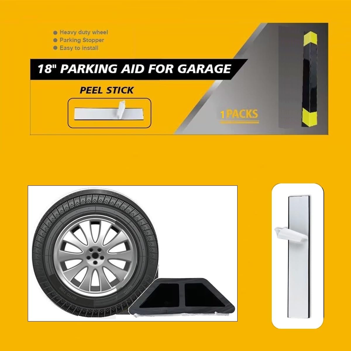 18" Heavy Duty Parking Aid for Garage, Car Parking Stopper for Garage 1 Pack, Parking Aids Protects Car, Parking Stopper Easy to Install (1 Pack 18" L x 1.25H)