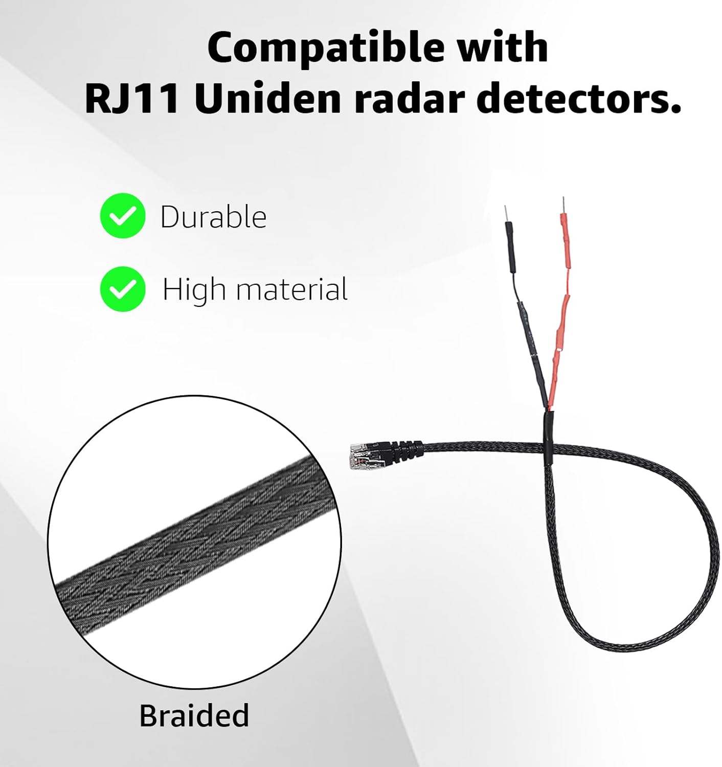 RJ11 Power Cord Compatible with Uniden Radar Mirror Wire Detectors,Model (3005201U) Fits R1 R3 R4 R7 R8 (1)