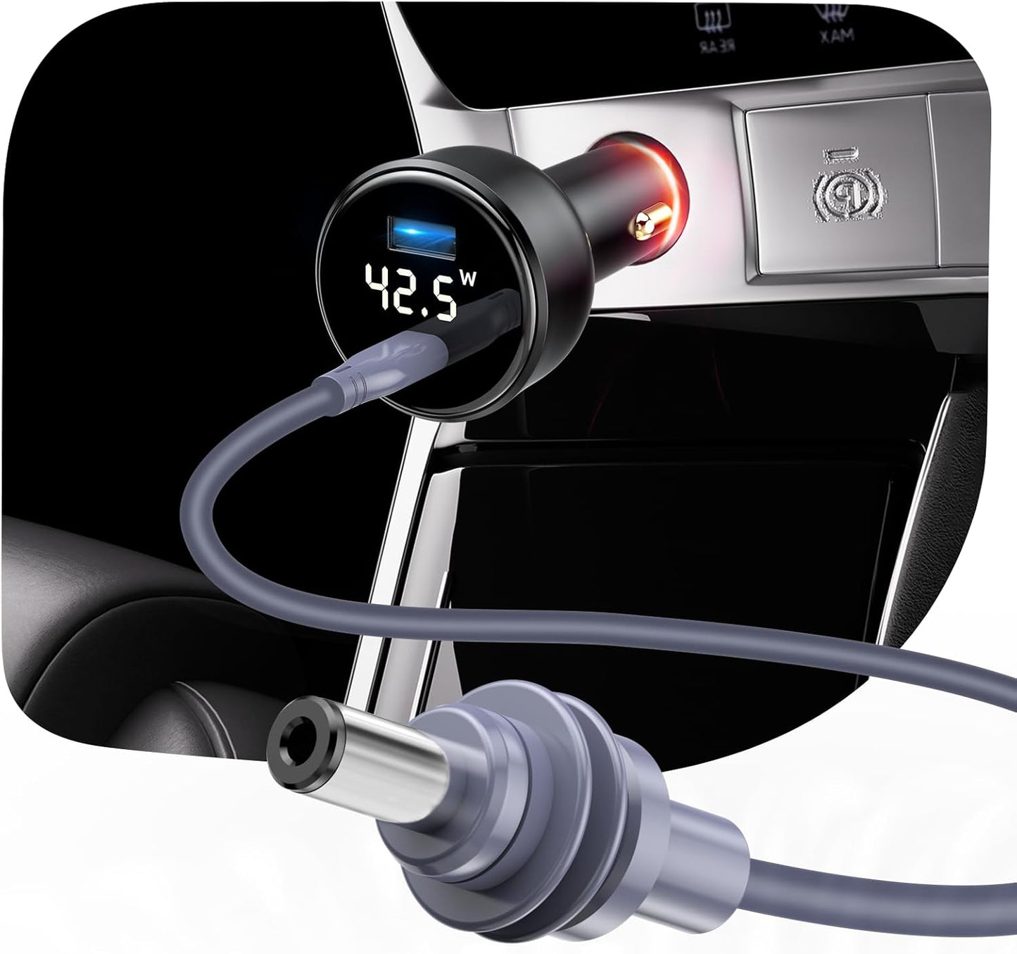 EDUP Starlink Mini Car Adapter DC Power Cable & Starlink Cigarette Lighter Adapter with Digital Display, Waterproof Car Charging Cable,USB A 35W & USB C 65W Ports for Star Link Mini (5M/ 16.4FT)