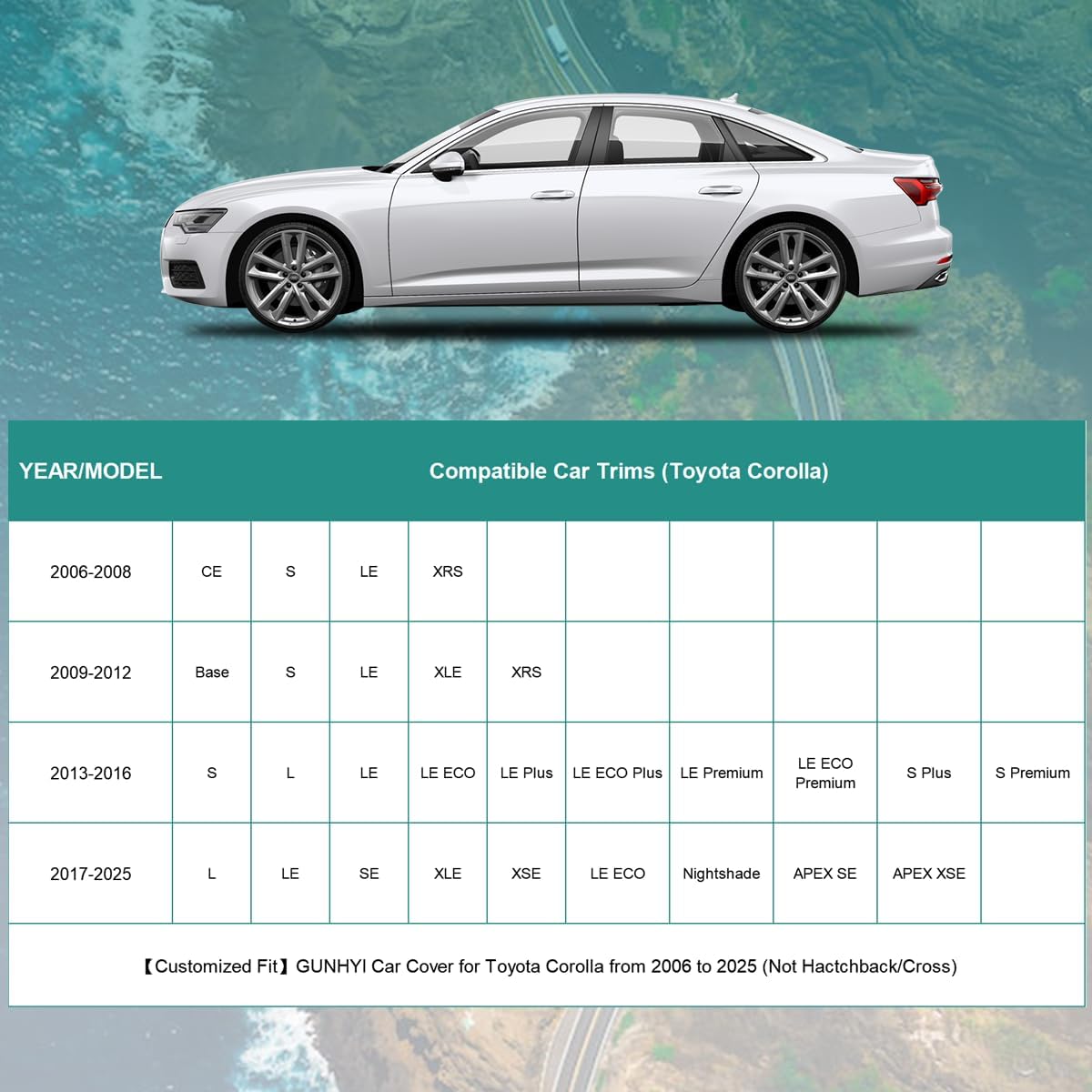 Premium Car Cover Custom Fit Toyota Corolla (2006-2025), 16 Layers Heavy Duty Car Cover Waterproof All Weather with Zipper Door for Sun Rain Snow Dust Uv Protection