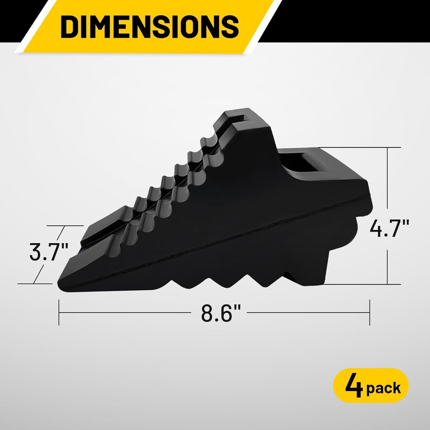 ROBLOCK Solid Rubber Wheel Chocks Heavy Duty Trailer Chock, G.V.W. Up to 8T, 4 Pack Black, 8.6" L x 3.7 W x 4.7" H for Car, Travel Trailers, RV, Truck, and ATV, for All Weather Use