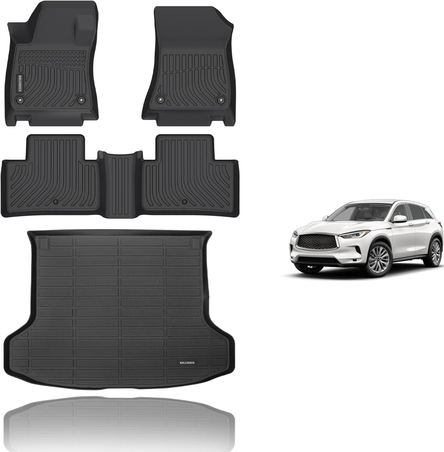 KELCSEECS® Floor Mats & Cargo Liner Custom for 2019-2025 Infiniti QX50 All Weather Protection TPE Floor Liners Front& Rear Row Full Set Infiniti QX50 Accessories Black