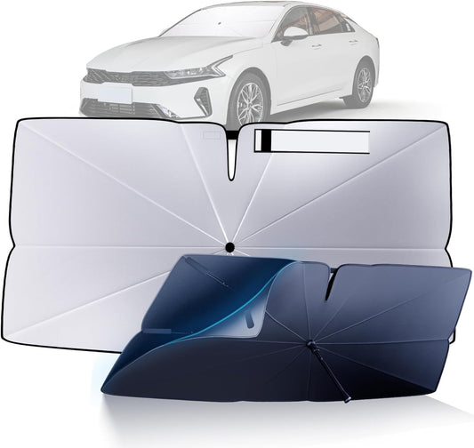 Windshield Sun Shade Umbrella for 2021-2025 Kia K5 Accessories: Custom Fit 240T Silver, Double Thickened, Foldable Sunshade Window Sun Visor, Ultimate 99% UV Blocking for LX, LXS, GT-Line, EX, GT