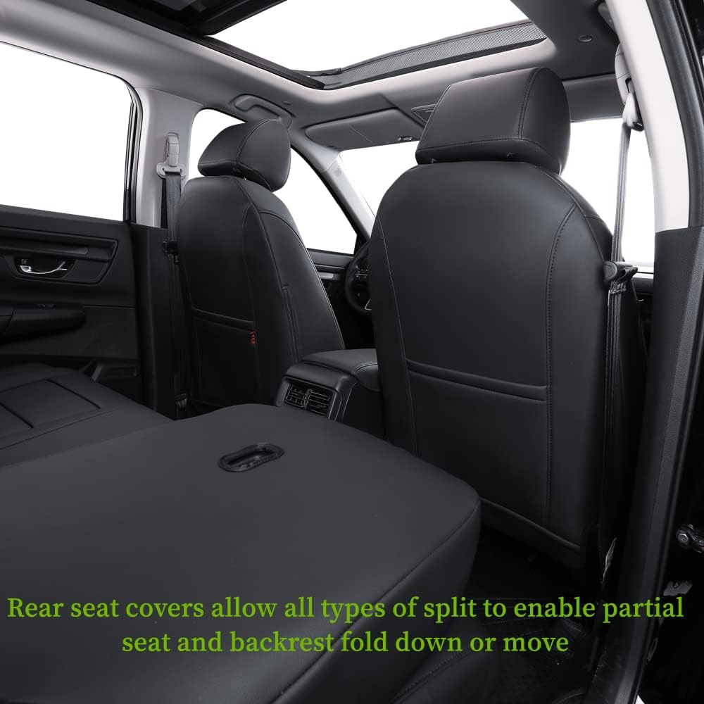 coverdream CRV Seat Covers Custom Fit for 2017-2022 Honda CRV LX,EX,SE,EX-L,Touring,Hybrid(5-Seater Version),Fully Covered Waterproof Leatherette Car Seat Protector (Full Set,Black)